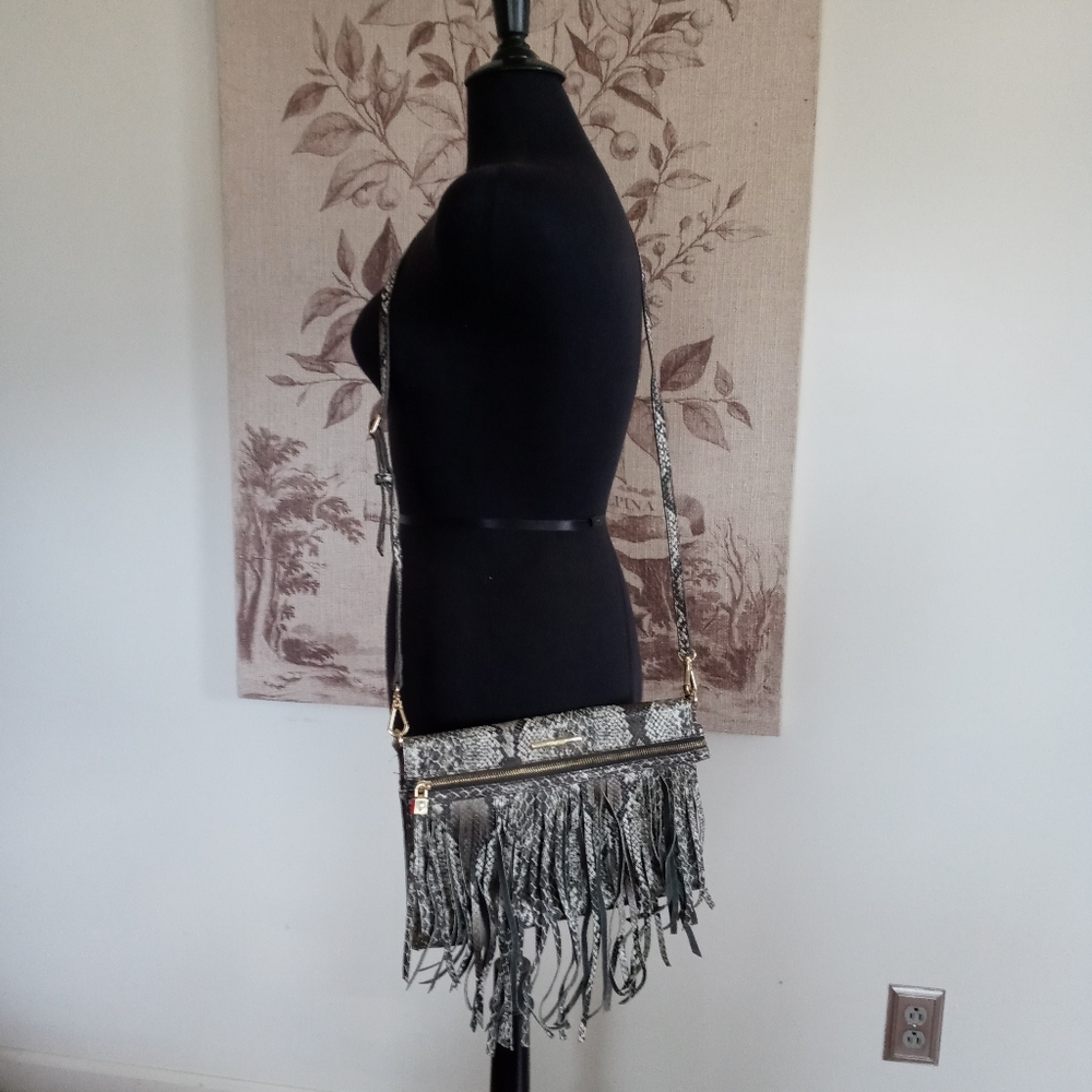 NINE WEST SNAKESKIN FRINGE CROSSBODY/CLUTCH